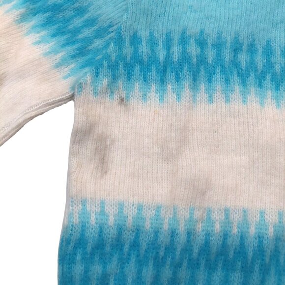 Vintage 1960s Turquoise Blue White Fair Isels Snow Flake Mock Turtleneck Sweater - Picture 9 of 10